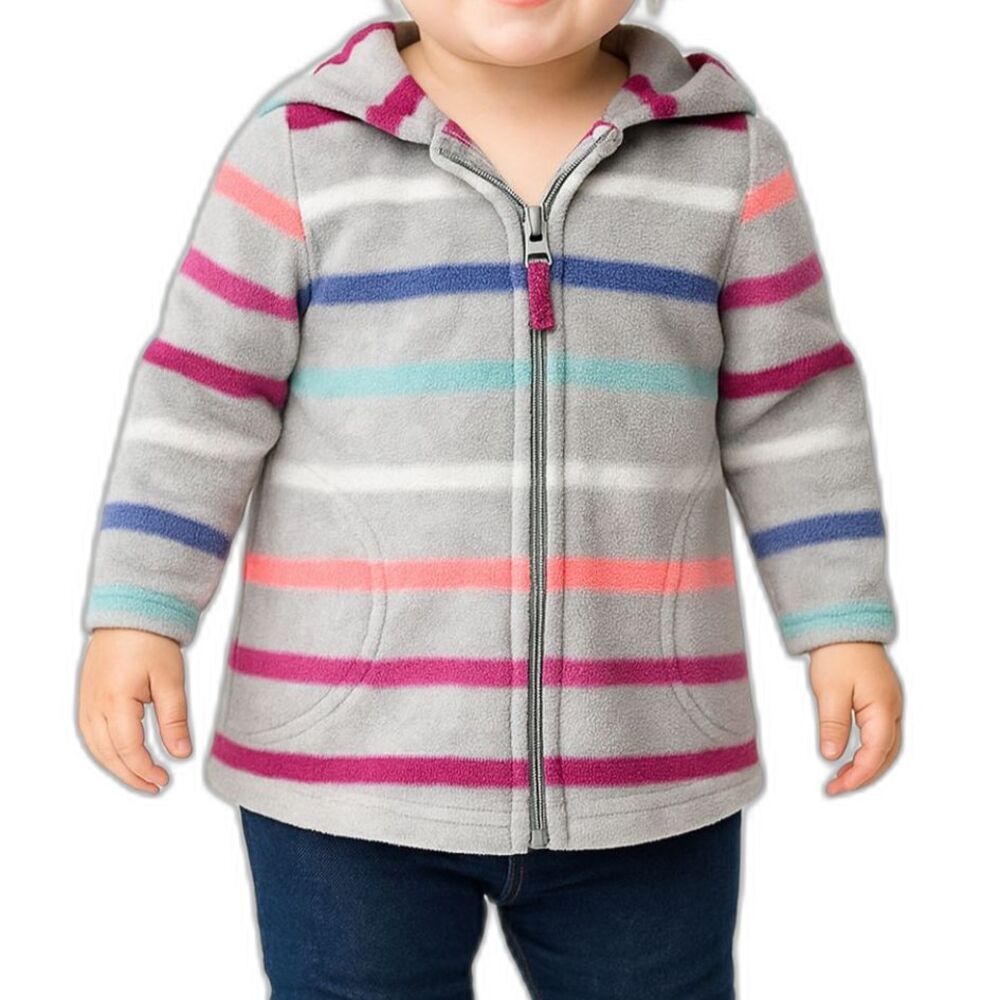 Crazy 8 Girls Striped Fleece Zip-Up Hoodie | Size 12–18 Months